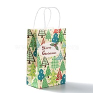 Christmas Theme Kraft Paper Gift Bags, with Handles, Shopping Bags, Christmas Tree Pattern, 13.5x8x22cm(CARB-L009-A06)