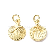 Rack Plating Brass Charms, with Jump Ring, Lead Free & Cadmium Free, Shell with Starfish Charm, Real 18K Gold Plated, 13x10.5x2mm, Hole: 3mm(KK-F849-01G)