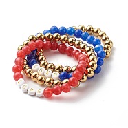 Round Imitation Gemstone & Plating Beads Stretch Bracelet Sets,  Word Love Acrylic & CCB Plastic Beads Bracelets for Valentine's Day, Red, Inner Diameter: 2-3/8 inch(6cm), 4Pcs/set(BJEW-JB06409-02)