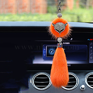 Faux Fox Fur & Rhinestone Fox Pendant Decoration, for Car Rear View Mirror Hanging Decoration, Orange Red, 370mm(WG14604-03)