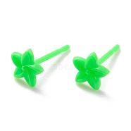 Eco-Friendly Plastic Stud Earrings, Flower, Lime, 6x6.5x2mm, Pin: 0.8mm(EJEW-H120-02C)