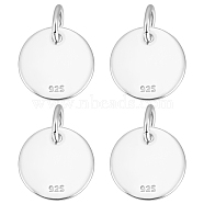 4Pcs 925 Sterling Silver Pendants, Flat Round Charms, with Jump Rings with 925 Stamp, Silver, 10x0.6mm, Hole: 3mm(STER-BBC0005-37B)
