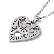 Hollow Heart 304 Stainless Steel Pendant Necklaces, Stainless Steel Color, 16.14 inch(41cm)(NJEW-C033-01C-P)