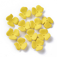 3-Petal Spray Painted Acrylic Bead Caps, Rubberized Style, Flower, Yellow, 23x20~22x7mm, Hole: 1.6mm(MACR-N007-01F)