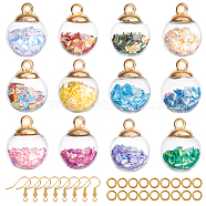 DIY Globe Dangle Earring Making Kits, Including Transparent Glass Globe Pendants, Glitter Sequins inside, Brass Earring Hooks & Jump Rings, Round, Mixed Color, Pendants: 20.5x16mm, Hole: 2.5mm, 12 colors, 6pcs/color, 72pcs/box(DIY-PH0013-05G)