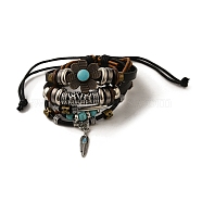 Fashionable multi-layer alloy beaded turquoise woven bracelet with simple butterfly decoration leather bracelet(AO9489-9)