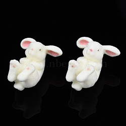 Resin Rabbit Stud Earrings with 925 Sterling Silver Pins, Flocky Animal Earrings for Women, Pink, 32x26mm, Pin: 0.7mm(EJEW-N051-02)