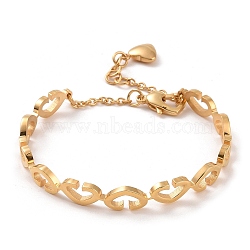 Ion Plating(IP) 304 Stainless Steel Bangles with Safety Chains, Hollow Heart, Golden, Inner Diameter: 2-1/8 inch(5.5cm)(BJEW-F464-18G)
