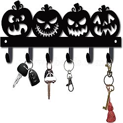 Iron Wall Mounted Hook Hangers, Decorative Organizer Rack with 6 Hooks, for Bag Clothes Key Scarf Hanging Holder, Halloween, Pumpkin, Gunmetal, 11x27cm(AJEW-WH0156-023)