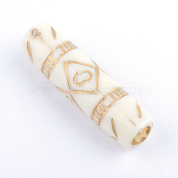 Column Plating Acrylic Beads, Golden Metal Enlaced, Beige, 25x6.5mm, Hole: 3.5mm(X-PACR-Q102-11A)