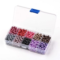 1Box Mixed Style Round Glass Pearl Beads, Dyed, Mixed Color, 6mm, Hole: 1mm, about 50pcs/compartment, about 500pcs/box(HY-X0001-B-1)