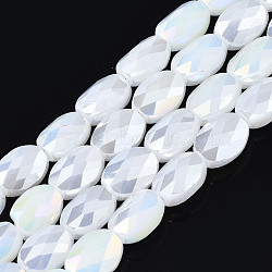 Electroplate Glass Beads Strands, AB Color Plated, Oval, Faceted, White, 8x6.5x4mm, Hole: 1.2mm, about 72pcs/strand, 23.62 inch(60cm)(EGLA-S194-11A-A07)