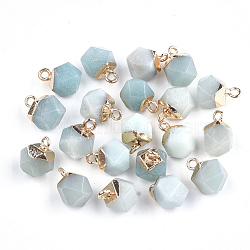 Electroplate Natural Amazonite Charms, with Iron Findings, Faceted, Golden, 11~12x8x8mm, Hole: 1.5mm(X-G-S344-08F)