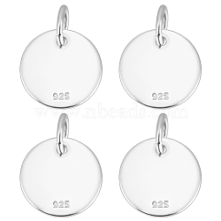 4Pcs 925 Sterling Silver Pendants, Flat Round Charms, with Jump Rings with 925 Stamp, Silver, 10x0.6mm, Hole: 3mm(STER-BBC0005-37B)