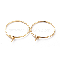 316 Surgical Stainless Steel Hoop Earring Findings, Ion Plating(IP) Wine Glass Charms Findings, Real 18K Gold Plated, 35x0.7mm, 21 Gauge(STAS-J025-01E-G02)