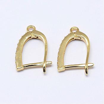 Brass Micro Pave AAA Cubic Zirconia Ear Harp Hoop Earring Findings,  with Latch Back Closure, Cadmium Free & Nickel Free & Lead Free, Real 18K Gold Plated, 19x12.5x2mm, Hole: 1.5mm, pin: 1mm