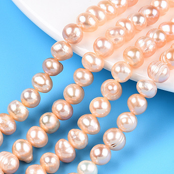 Natural Cultured Freshwater Pearl Beads Strands, Potato, PeachPuff, 6.5~9x6~7.5mm, Hole: 0.6mm, about 53~55pcs/strand, 13.78~14.17 inch(35~36cm)
