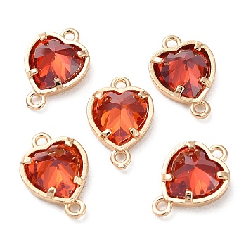 K9 Glass Connector Charms, Heart Links with Golden Tone Brass Findings, Hyacinth, 14x10x4.5mm, Hole: 1.2mm