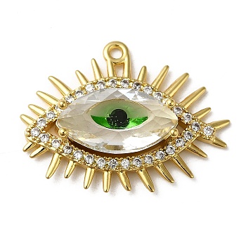 Brass Micro Pave Cubic Zirconia Pendants, with Glass, Evil Eye Charm, Golden, 24x32x7mm, Hole: 1.8mm