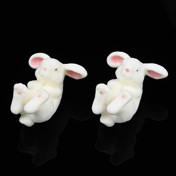 Resin Rabbit Stud Earrings with 925 Sterling Silver Pins, Flocky Animal Earrings for Women, Pink, 32x26mm, Pin: 0.7mm