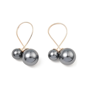 Shell Pearl Round Dangle Stud Earrings, Rack Plating 925 Sterling Silver Earrings, with 925 Stamp, Real 18K Gold Plated, 35x20x12.5mm