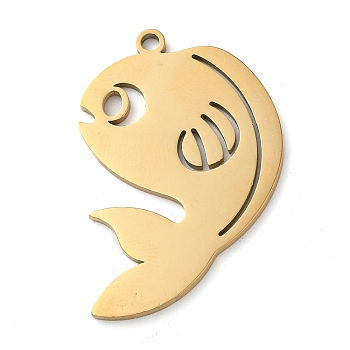 304 Stainless Steel Pendants, Fish Charms, Golden, 33x28x1.5mm, Hole: 2mm
