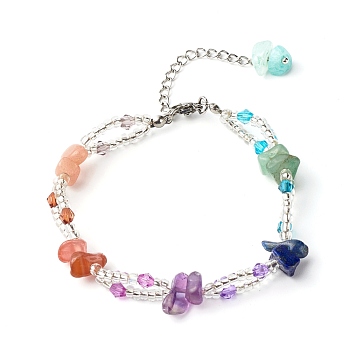 Glass Round Seed Beads Multi-strand Bracelet for Teen Girl Women, Natural Gemstone Chip Beads Bracelet, 7-1/4 inch(18.3cm)