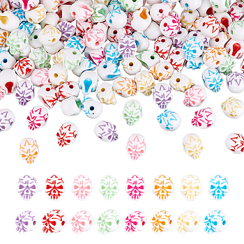 400Pcs Halloween Opaque Resin Beads, Skull, Mixed Color, 8x11.5x9mm, Hole: 1.8mm