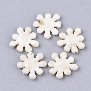 Acrylic Beads, Imitation Gemstone Style, Flower, Floral White, 23.5x23x5mm, Hole: 1.6mm