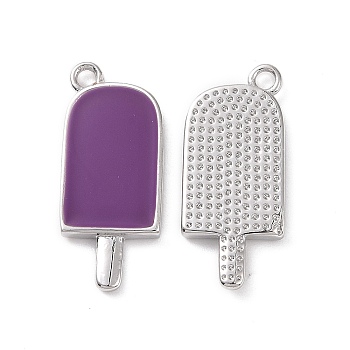 Ion Plating(IP) Brass Enamel Pendants, Ice-Lolly, Real Platinum Plated, Dark Violet, 20x9x2mm, Hole: 1.5mm