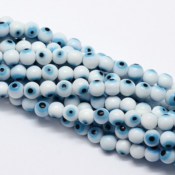 Handmade Evil Eye Lampwork Round Bead Strands, White, 6mm, Hole: 1mm, about 65pcs/strand, 14.17 inch
