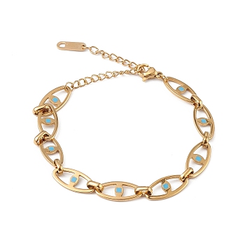 Enamel Horse Eye Link Chain Bracelet, Ion Plating(IP) 304 Stainless Steel Jewelry for Women, Golden, 6-7/8 inch(17.4cm)