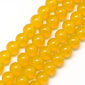 Baking Painted Glass Beads Strands, Imitation Opalite, Round, Gold, 8mm, Hole: 1.3~1.6mm, about 100pcs/strand, 31.4 inch