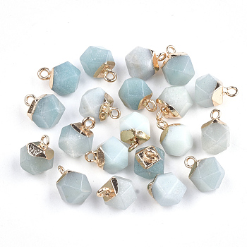 Electroplate Natural Amazonite Charms, with Iron Findings, Faceted, Golden, 11~12x8x8mm, Hole: 1.5mm