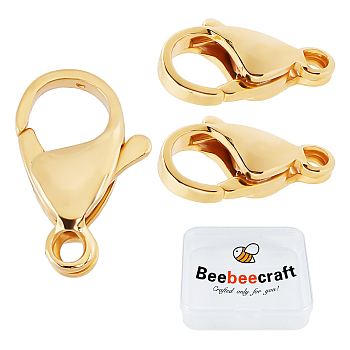 50Pcs 304 Stainless Steel Lobster Claw Clasps, Parrot Trigger Clasps, Real 24K Gold Plated, 12x7x3.5mm, Hole: 1.5mm