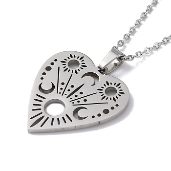 Hollow Heart 304 Stainless Steel Pendant Necklaces, Stainless Steel Color, 16.14 inch(41cm)