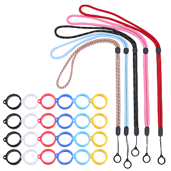 5Pcs 5 Colors Nylon Cord Neck Straps, Electronic Cigarette Lanyard Strap, with Plastic & Silicone Findings and 36Pcs 6 Colors Silicone Pendant, Mixed Color
