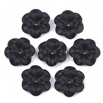6-Petal Eco-Friendly Cowhide Bead Cap, Flower, Black, 23~23.5x21.5~22x5mm, Hole: 1.8mm
