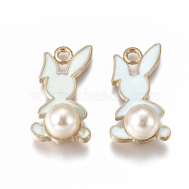 Golden Aquamarine Rabbit Alloy+Enamel Pendants