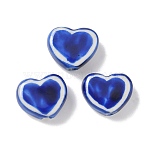 Handmade Porcelain Beads, Hand Painted Ceramic Beads, Heart, Famille Rose Porcelain, Blue, 12~13x14~15x6~7mm, Hole: 2.5~3mm(X-PORC-P031-03D)