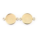 201 Stainless Steel Cabochon Connector Settings, Plain Edge Bezel Cups, Flat Round, Real 24K Gold Plated, Tray: 20mm, 31.5x22x2mm, Hole: 3mm(X-STAS-F191-15G-H)