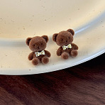 Alloy Flocking Stud Earrings, Bear, Camel, 16x14mm(FS-WG72CDC-01)