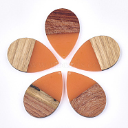 Resin & Walnut Wood Pendants, Teardrop, Light Salmon, 49x32x4mm, Hole: 1.8mm(RESI-T023-02A)