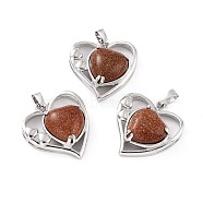 Synthetic Goldstone Pendants, with Platinum Tone Brass Findings, Cadmium Free & Lead Free, Heart, Valentine's Day, 28x26x5mm, Hole: 8x5mm(G-C236-01A-P-RS)
