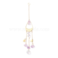 Hanging Crystal Aurora Wind Chimes, with Prismatic Pendant, Teardrop-shaped Iron Link and Natural Amethyst, for Home Window Lighting Decoration, Golden, 265mm(HJEW-Z003-02)