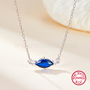 S925 Sterling Silver Cubic Zirconia Horse Eye Pendant Necklace, Elegant and Versatile for Women, Silver, Blue, 15.75 inch(40cm)(RC5464-2)