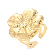 304 Stainless Steel Open Cuff Rings for Women, Real 18K Gold Plated, Flower, 29x26mm, Adjustable(RJEW-S410-01G-01)