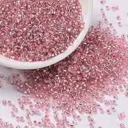 Cylinder Seed Beads, Silver Lined, Round Hole, Uniform Size, Pearl Pink, 2x1.5mm, Hole: 0.8mm, about 40000pcs/bag, about 450g/bag(SEED-H001-G01)