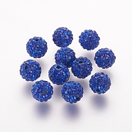 Polymer Clay Rhinestone Beads, Grade A, Round, Pave Disco Ball Beads, Cobalt, 8x7.5mm, Hole: 1mm(X-RB-K050-8mm-C19)