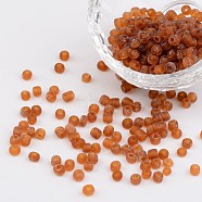 6/0 Frosted Round Glass Seed Beads, Coconut Brown, Size: about 4mm in diameter, hole:1.5mm, about 495pcs/50g(X-SEED-A008-4mm-M13)